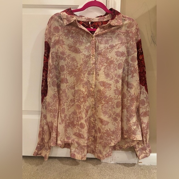 Free People “Rose Bud” Blouse – Mixed Print Boho Button down 100% Cotton 🌸 - Picture 5 of 9